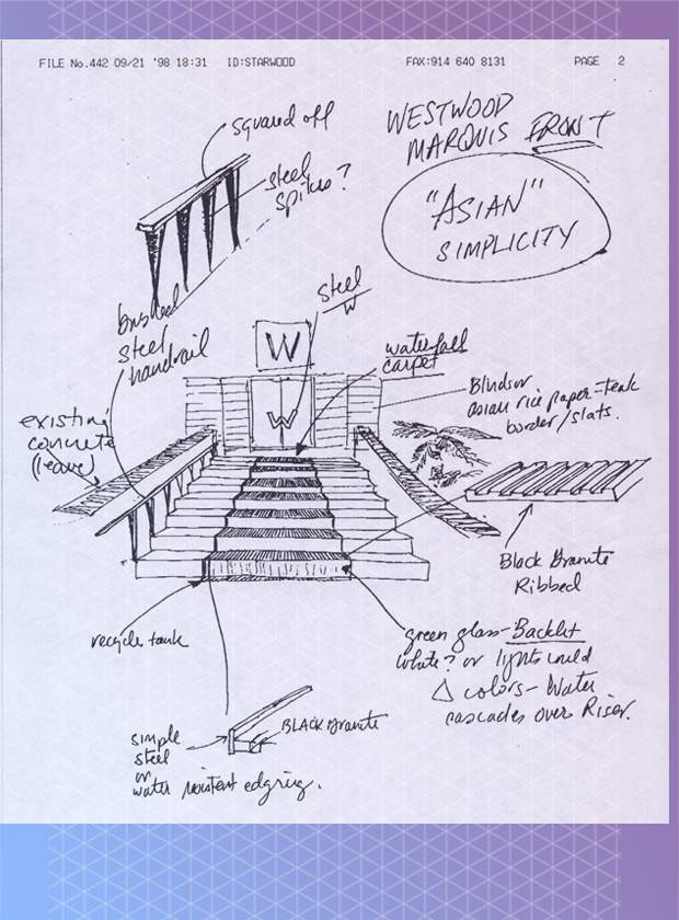 Barry Sternlicht's sketch for the entrance of the W - Westwood in Los Angeles, now known as the W - Los Angeles, West Beverly Hills