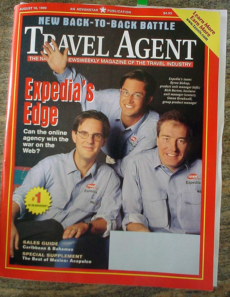 Expedia's executive team on the cover of Travel Agent magazine in 1999