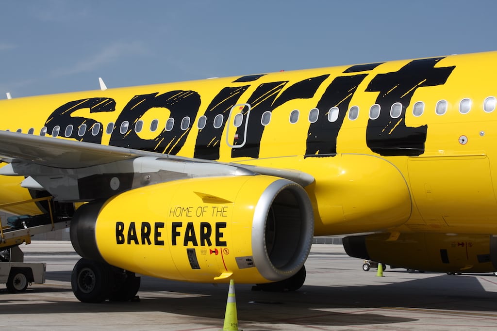 A Spirit Airlines aircraft on the airport apron.