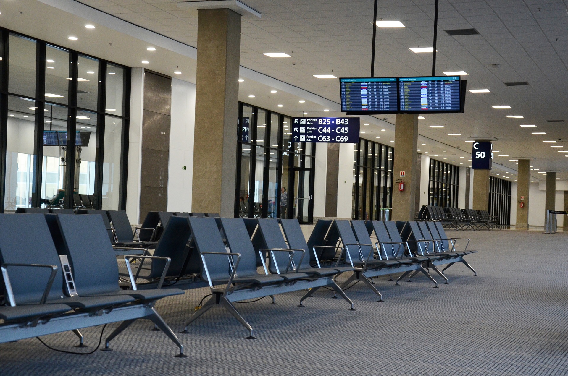 An empty airport waiting area.