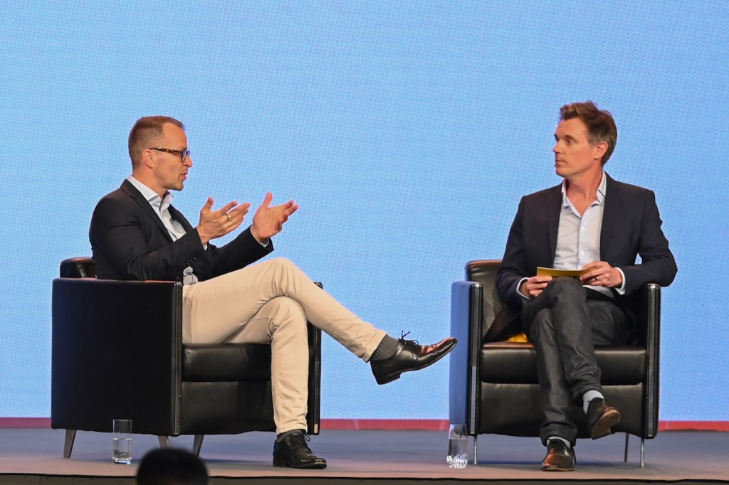 Casper Urhammer, CEO of tour operator FTI Group, with Skift Corporate Travel Editor Matthew Parsons.