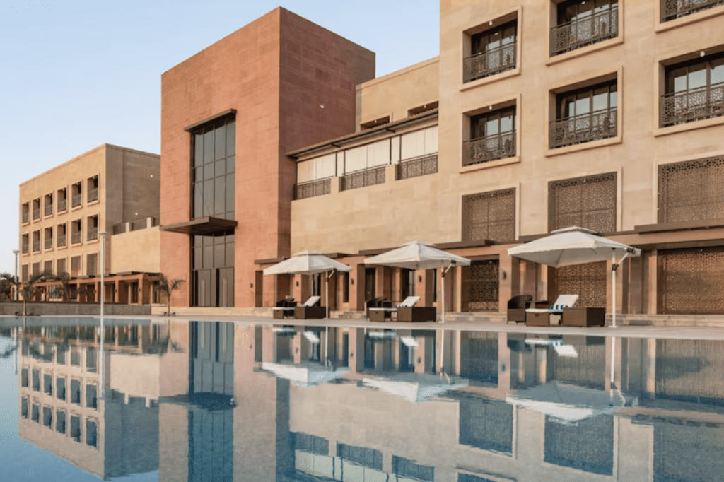 Terrace/Pool area at Ramada Encore by Wyndham Statue of Unity, India. Source: Wyndham.