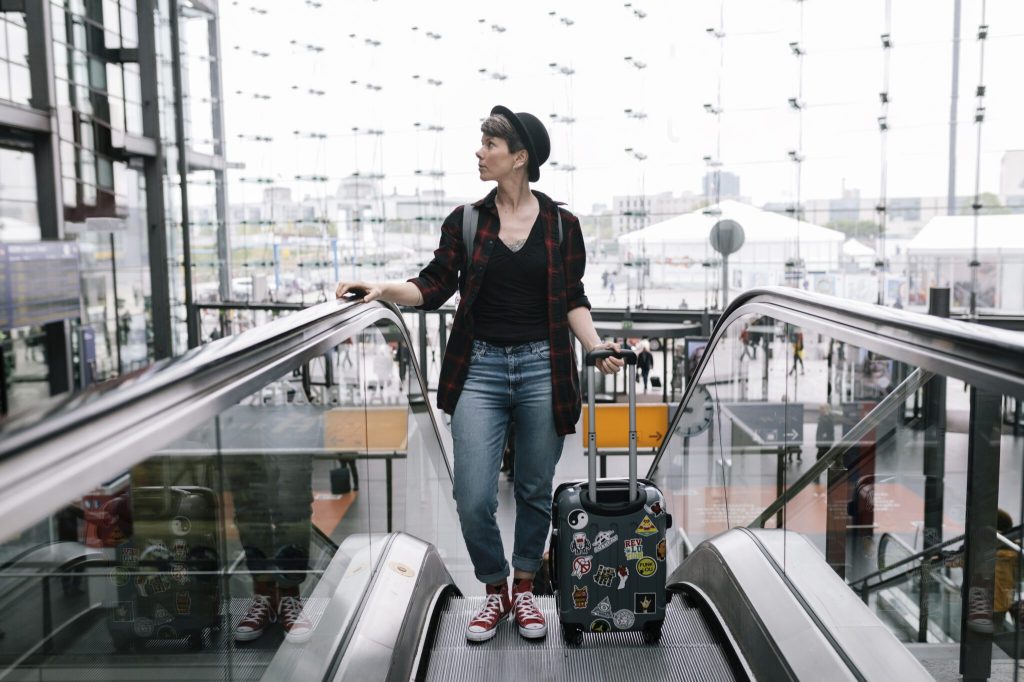 A traveler at a train station.