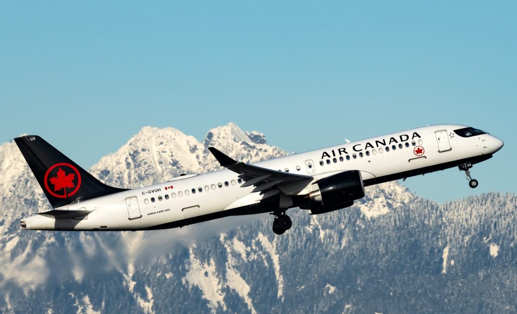 An Air Canada plane taking off.