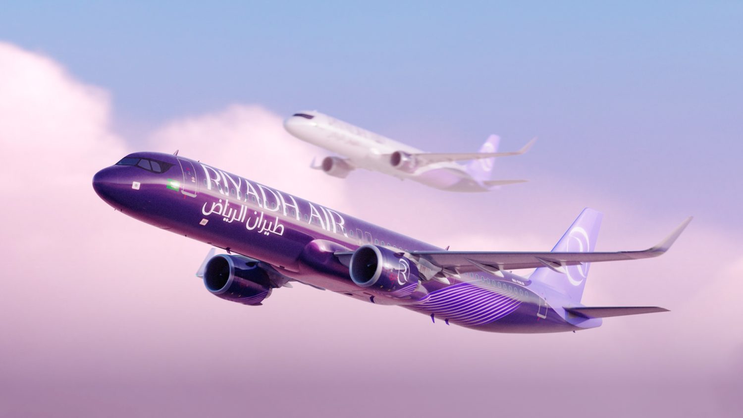 A graphic showing Riyadh Air planes in the sky