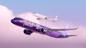 A graphic showing Riyadh Air planes in the sky