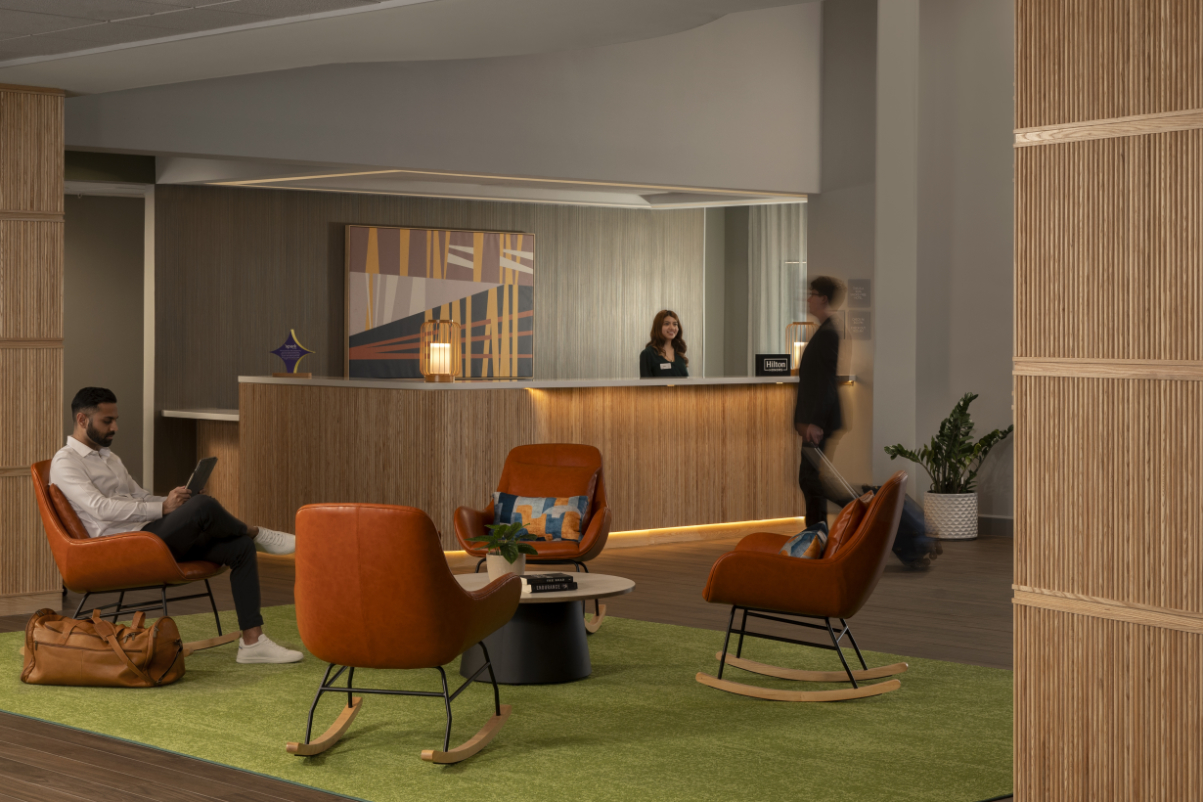 lobby of a hilton premium economy hotel