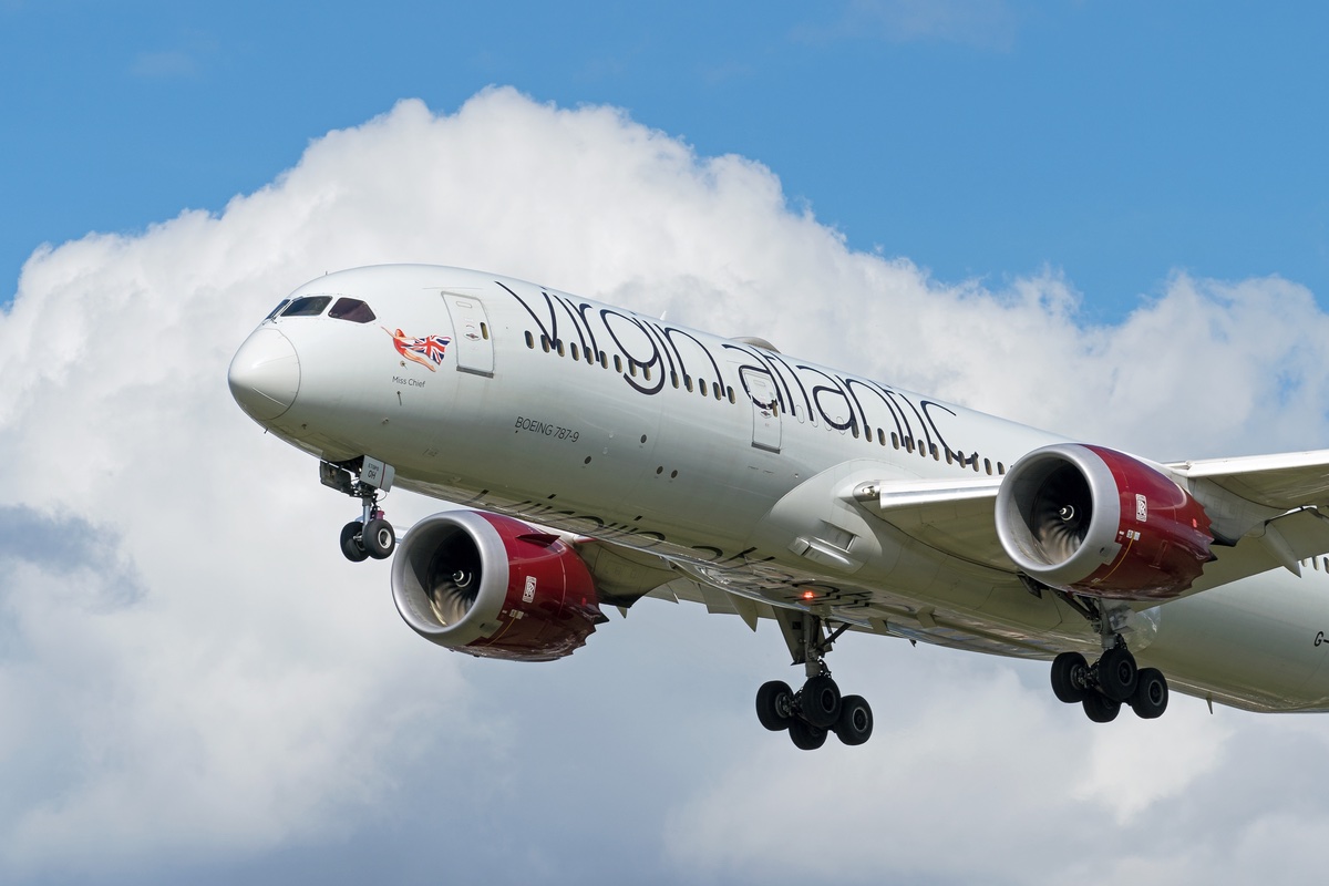 A Virgin Atlantic plane approaching the runway