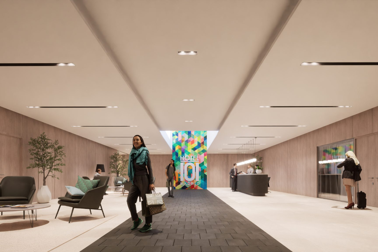 the lobby of a planned Hotel101 property in Madrid