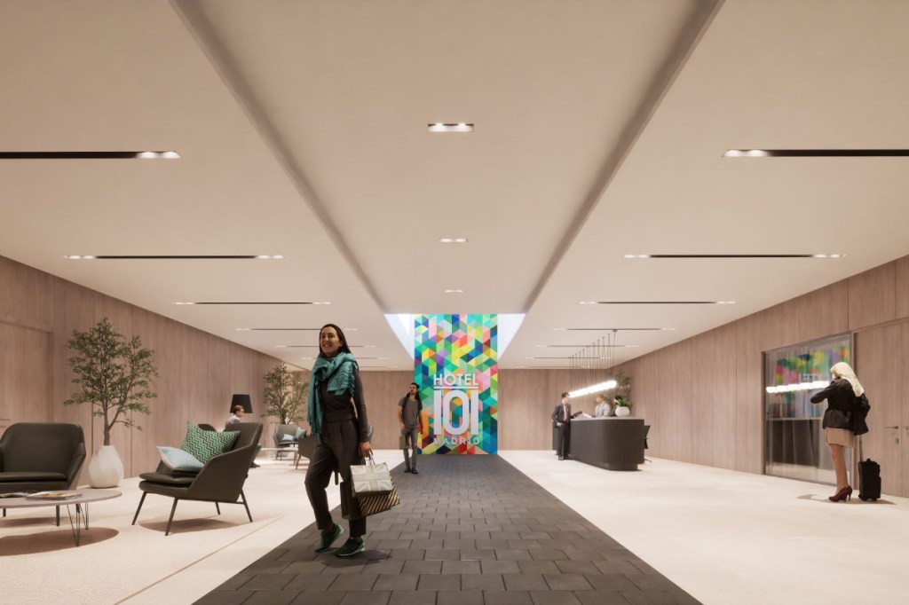 the lobby of a planned Hotel101 property in Madrid