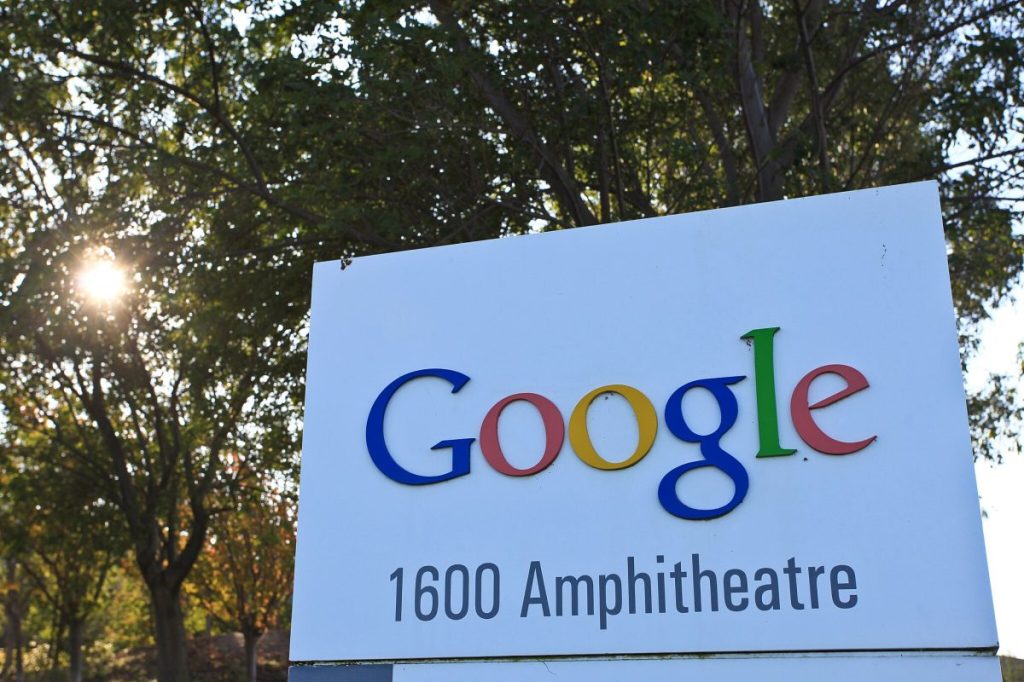 A Google sign outside its headquarters in Mountain View, California.