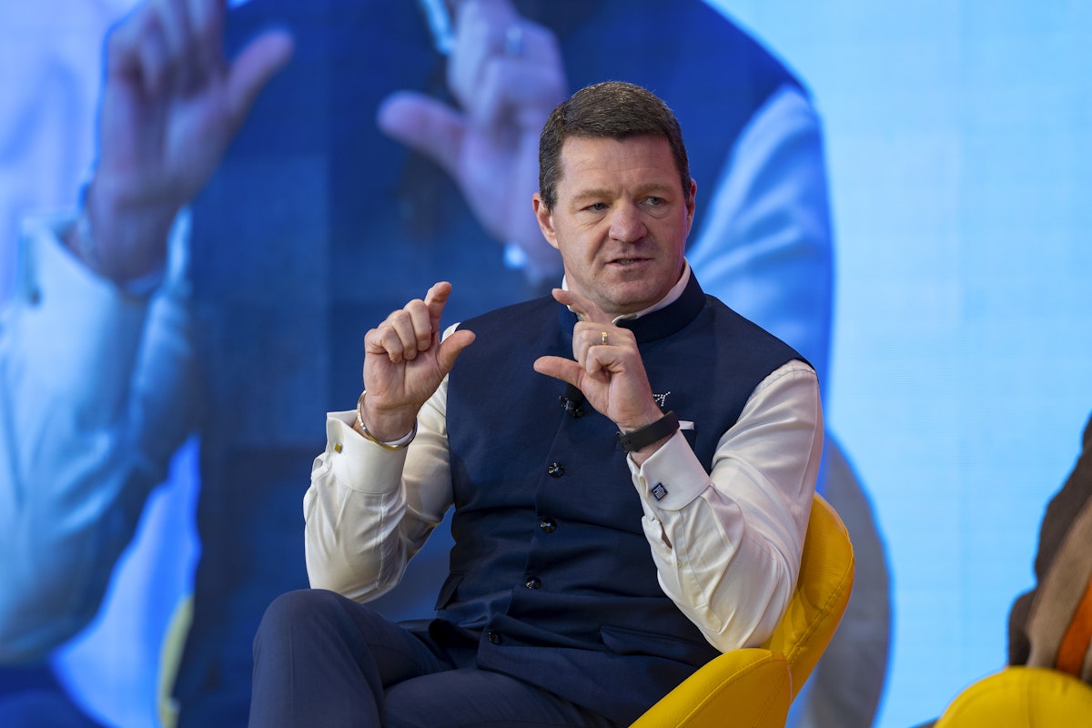 IndiGo CEO Pieter Elbers speaking at the Skift India Forum 2025.