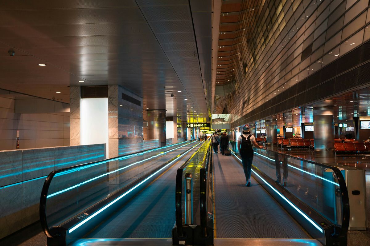 The departure hall at Hamad International Airport in Doha.