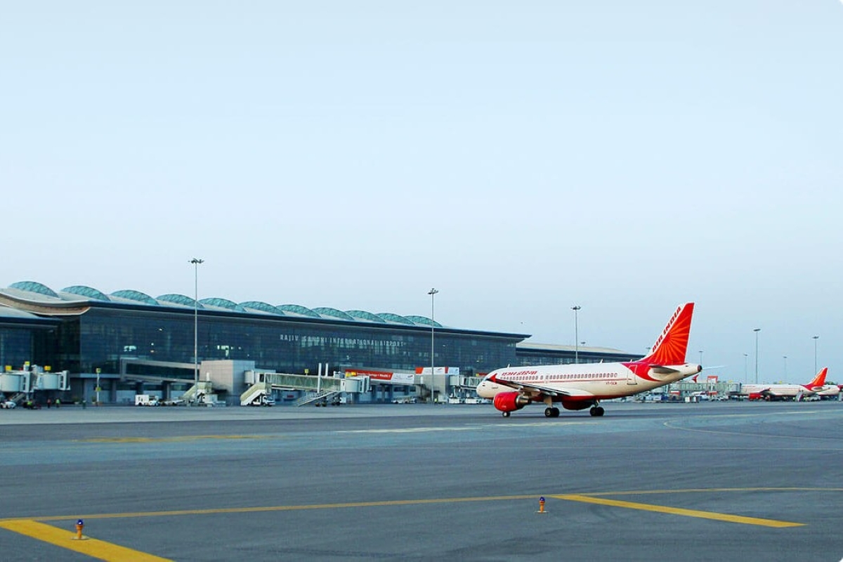 Flights at the Rajiv Gandhi International Airport in Hyderabad.