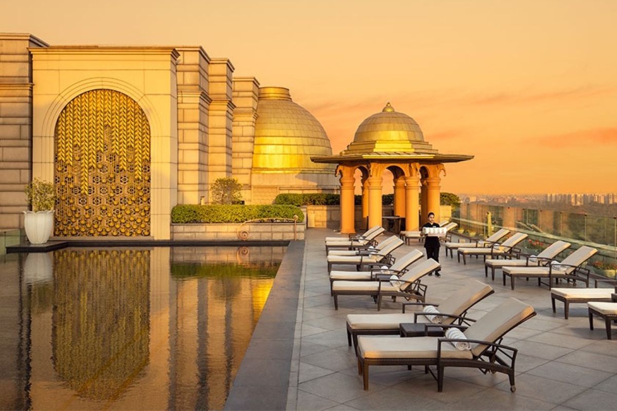 Swimming pool at The Leela Palace New Delhi.