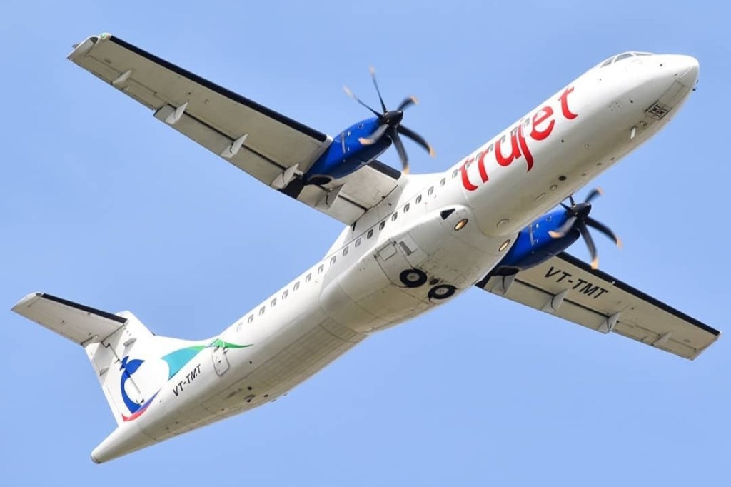 An airborne erstwhile TruJet aircraft.