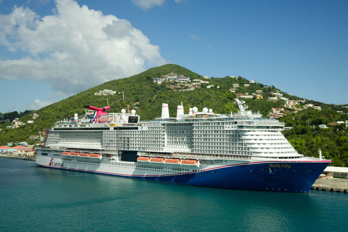 aerial view of a cruise ship in the caribbean