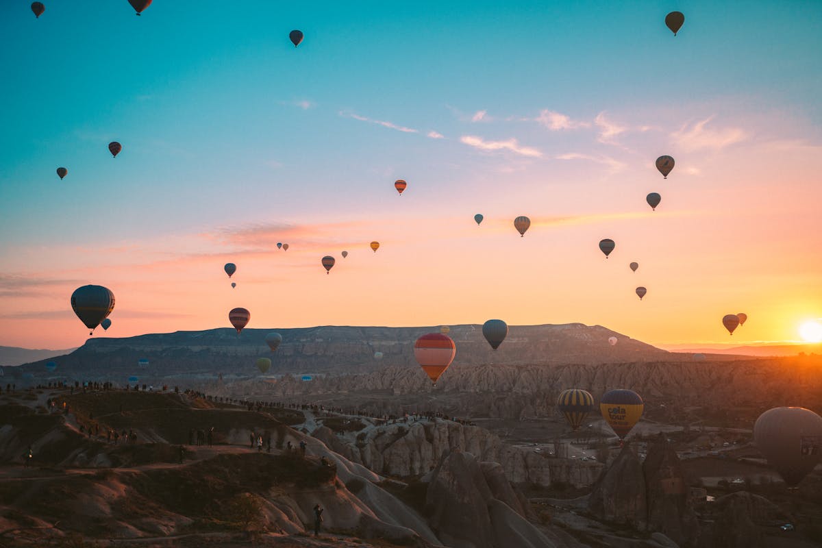 Hot air balloons in Cappadocia, Turkey.