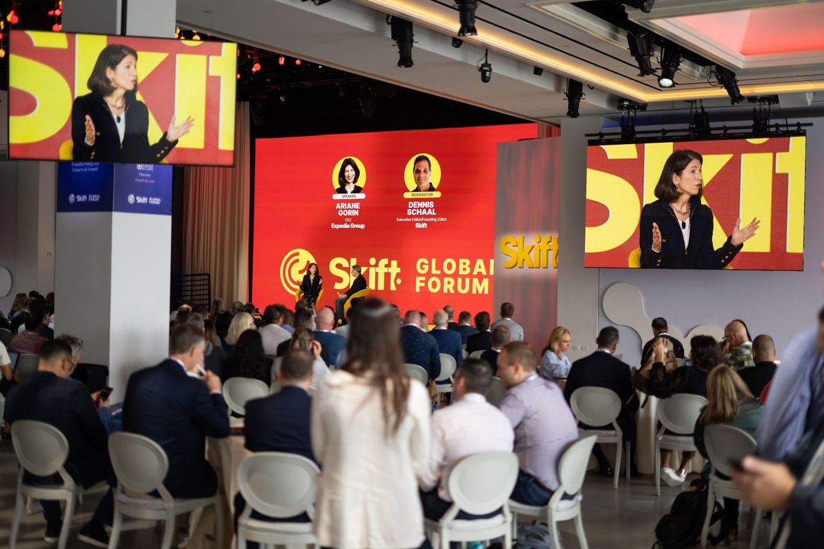 Skift Global Forum on-stage session with Ariane Gorin, CEO of Expedia Group and Dennis Schaal, Executive Editor at Skift