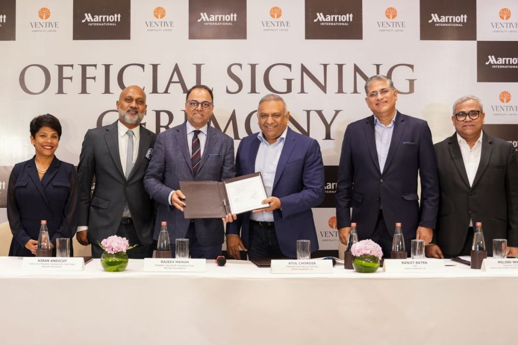 The signing ceremony between Marriott International and Ventive Hospitality.