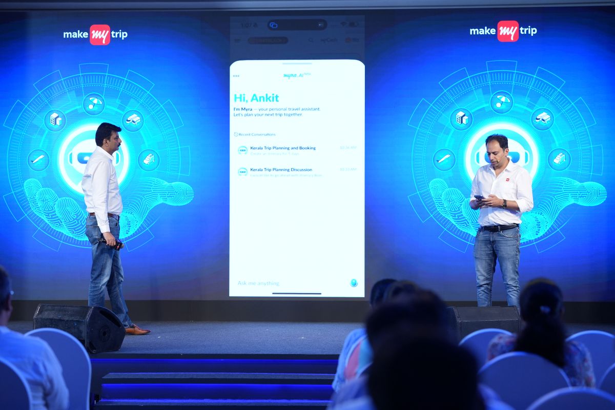 MakeMyTrip Group CEO Rajesh Magow (L) at the launch of Gen AI Trip Planning Assistant.