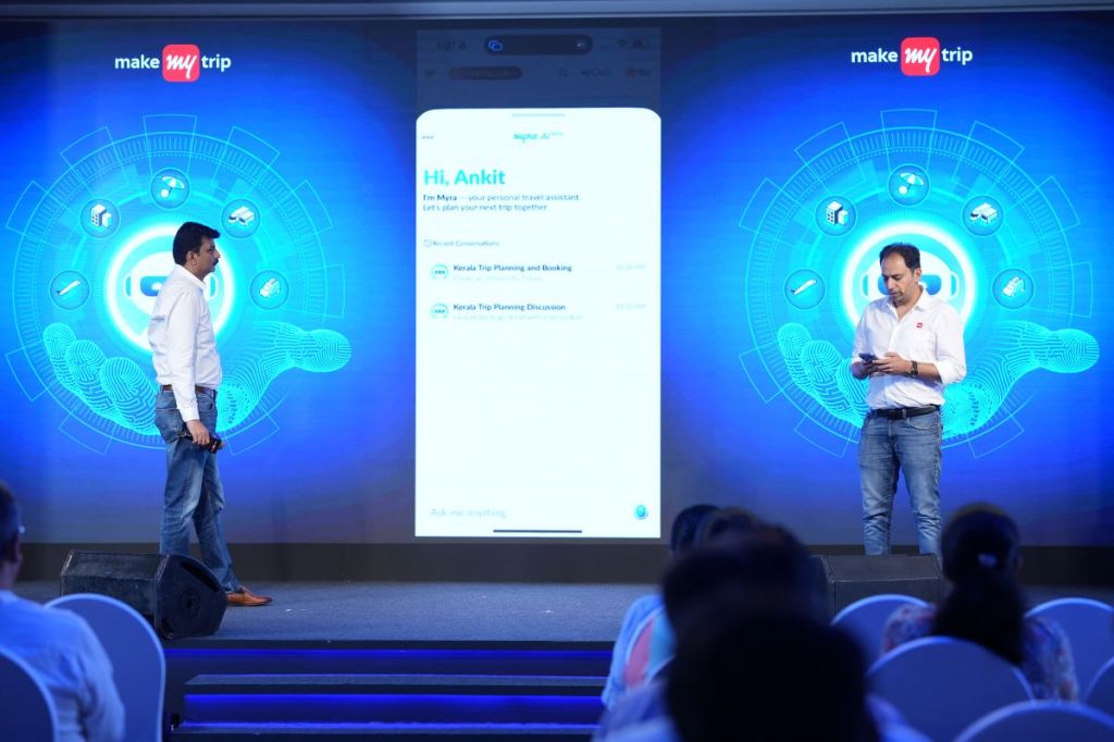 MakeMyTrip Group CEO Rajesh Magow (L) at the launch of Gen AI Trip Planning Assistant.