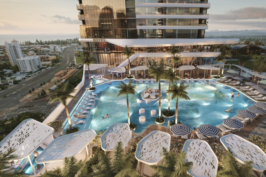 Rendering of Andaz Gold Coast Pool Deck with the view of a pool outdoors