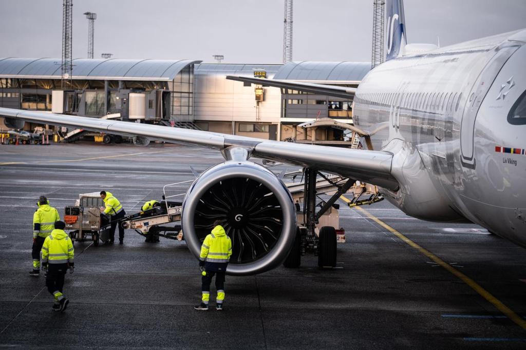 A SAS aircraft on the apron at Copenhagen Airport.