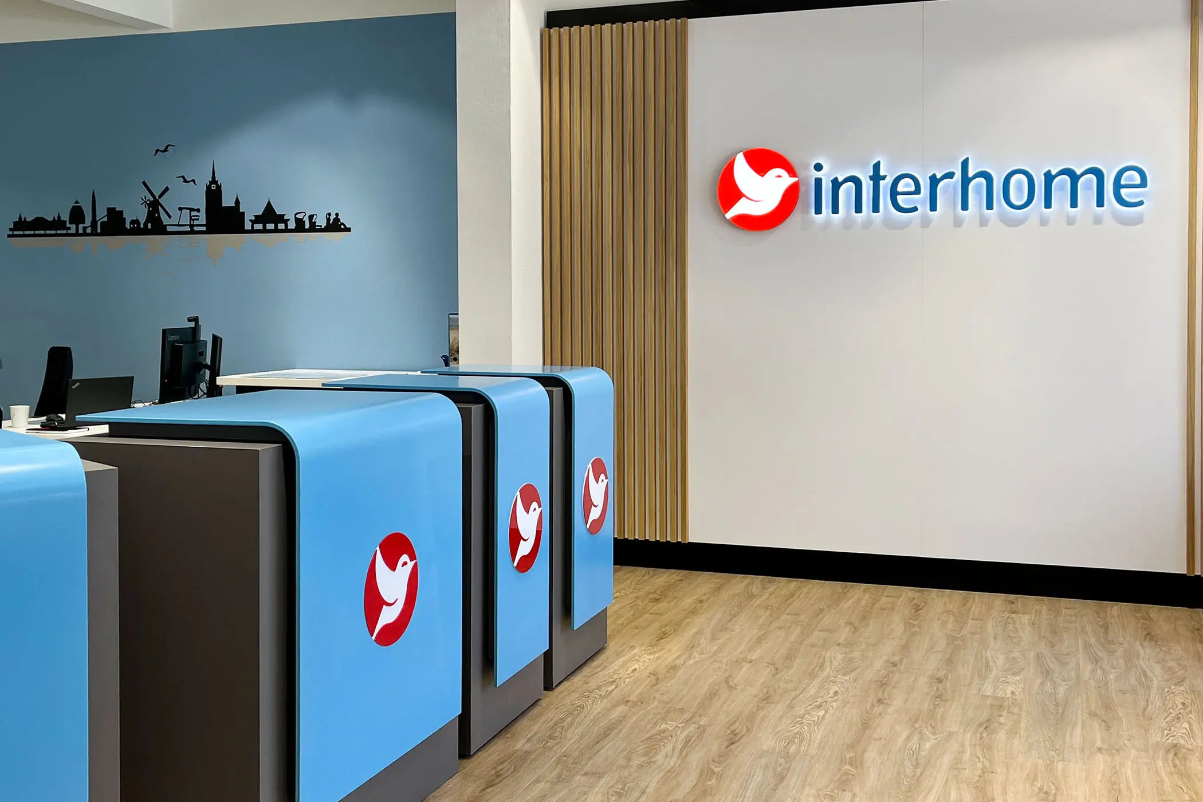 Inside a customer area at an interhome office for vacation rentals.