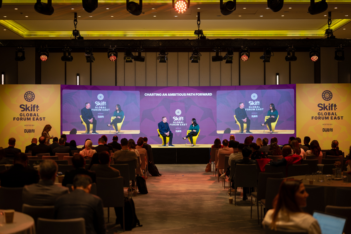Audience seated and listening attentively during a session at Skift Global Forum East