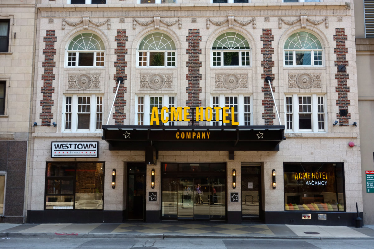 view of the exterior of the Acme Hotel in Chicago