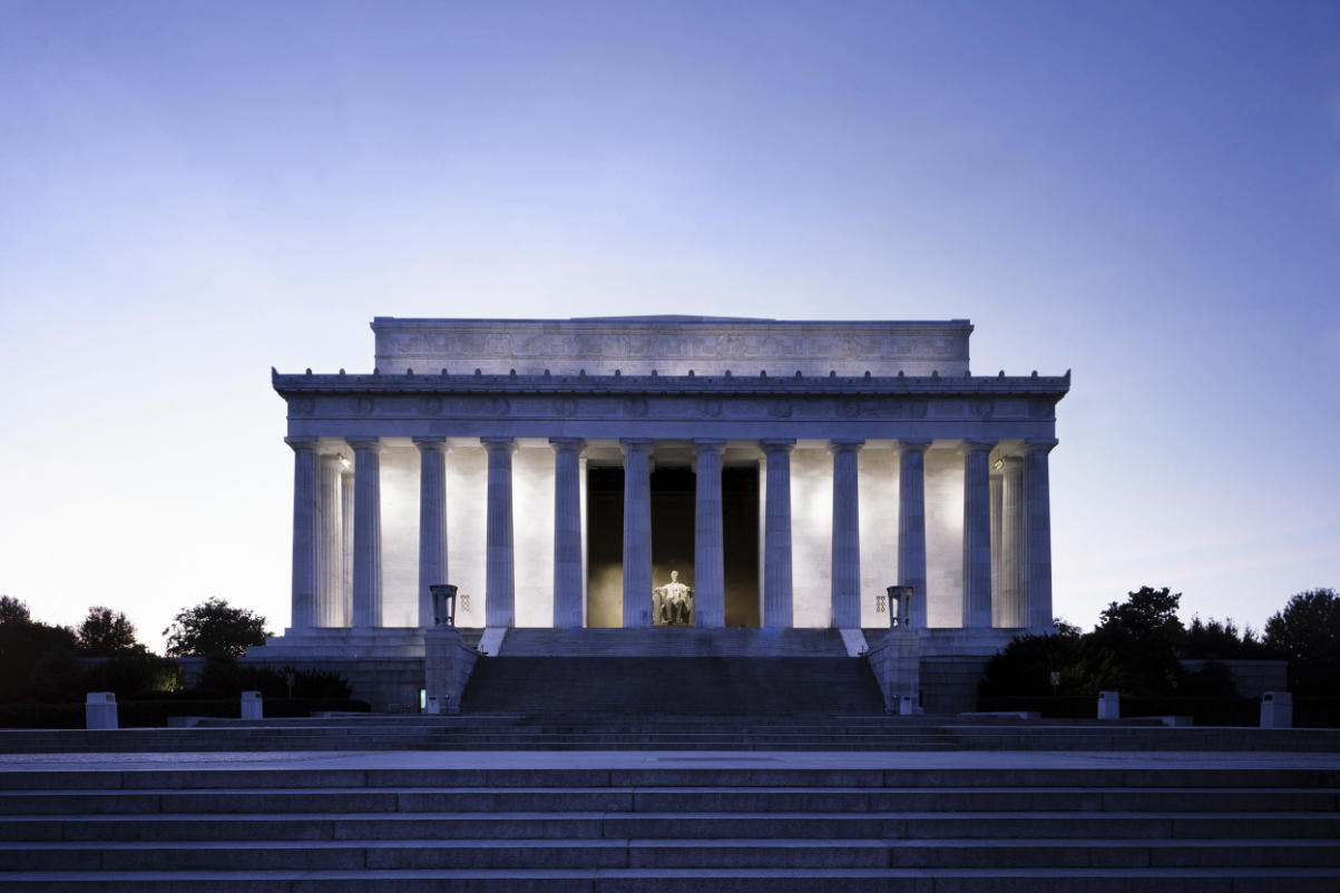 exterior image of the Lincoln Memorial in Washington D.C. at dawn