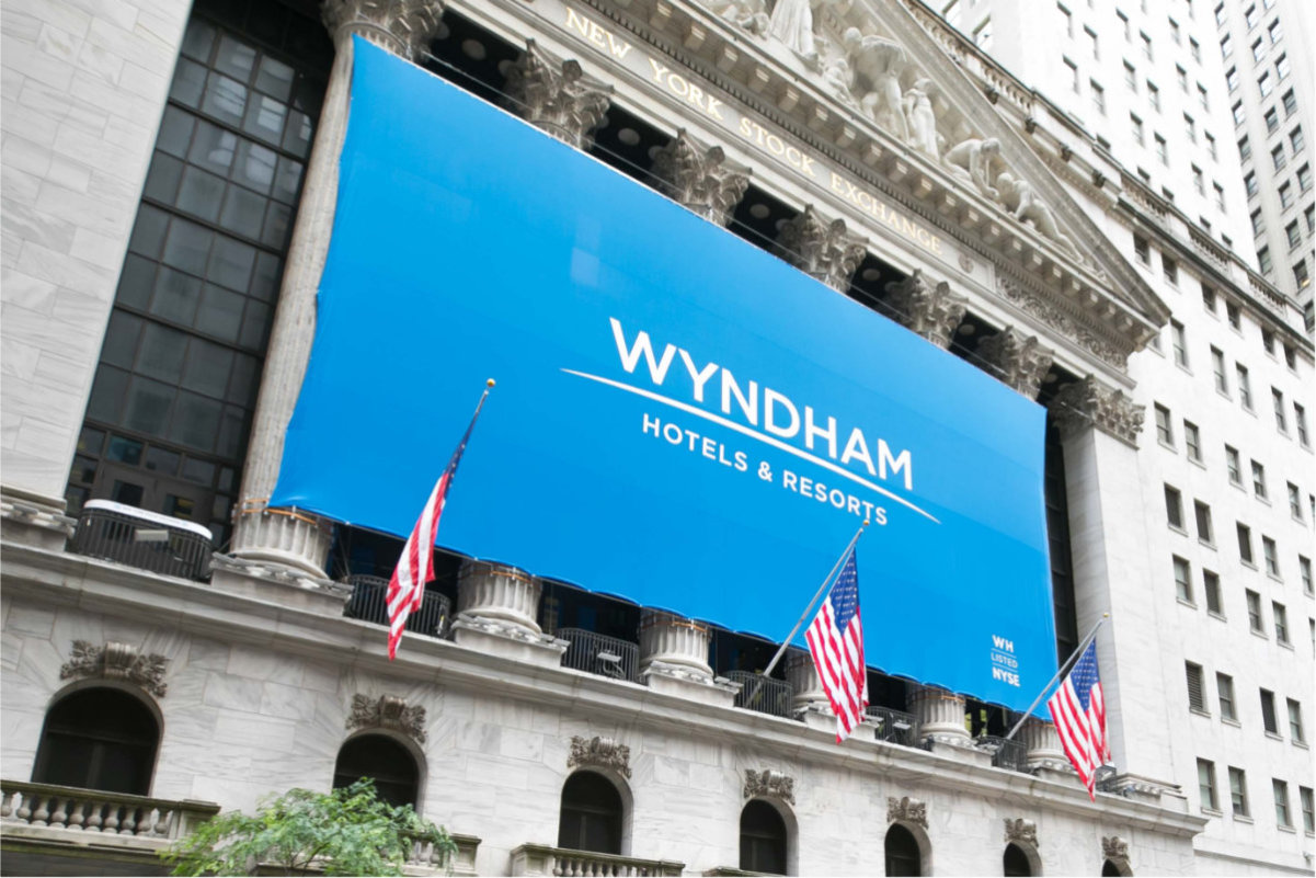 wyndham corporate sign in front of the new york stock exchange
