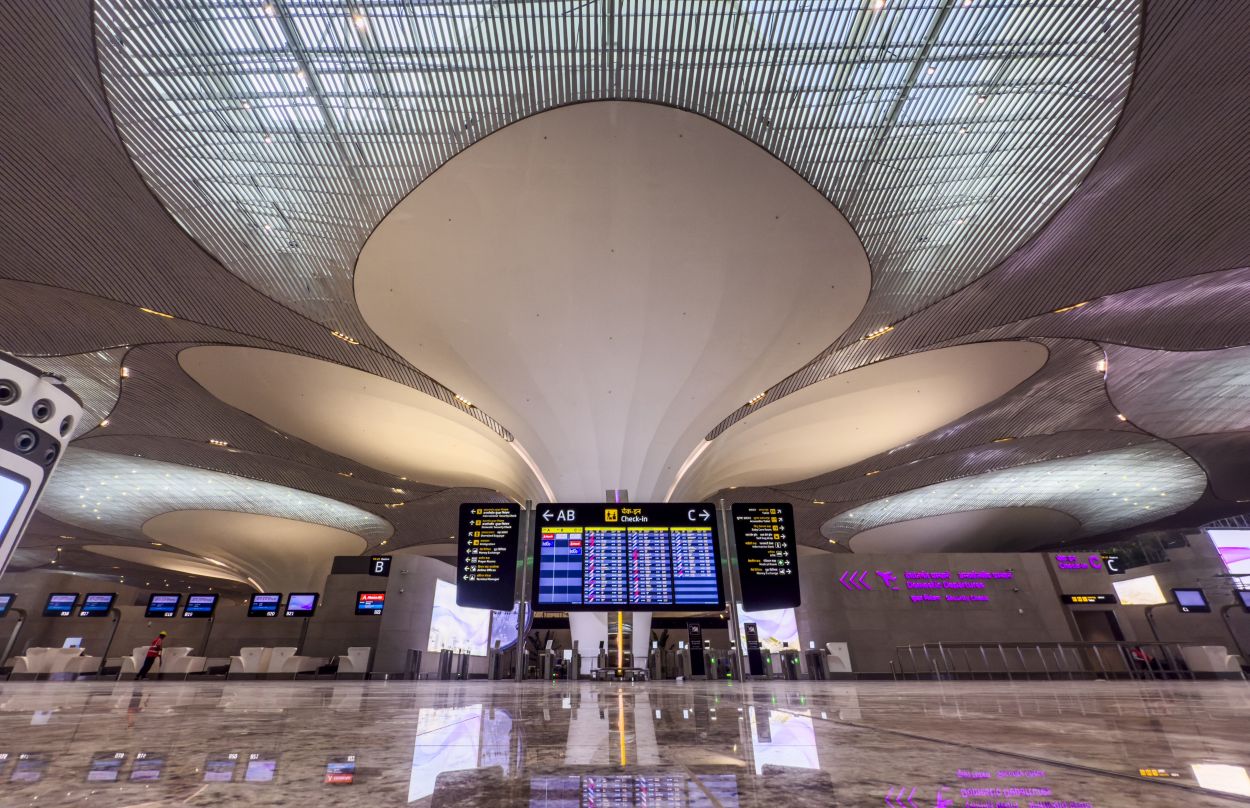 The check-in hall at Mumbai Navi Airport.
