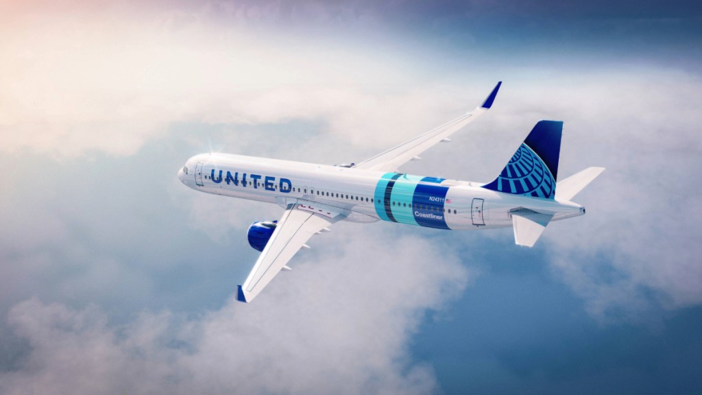 The United Airlines Coastliner, which the carrier will use for transcontinental routes.