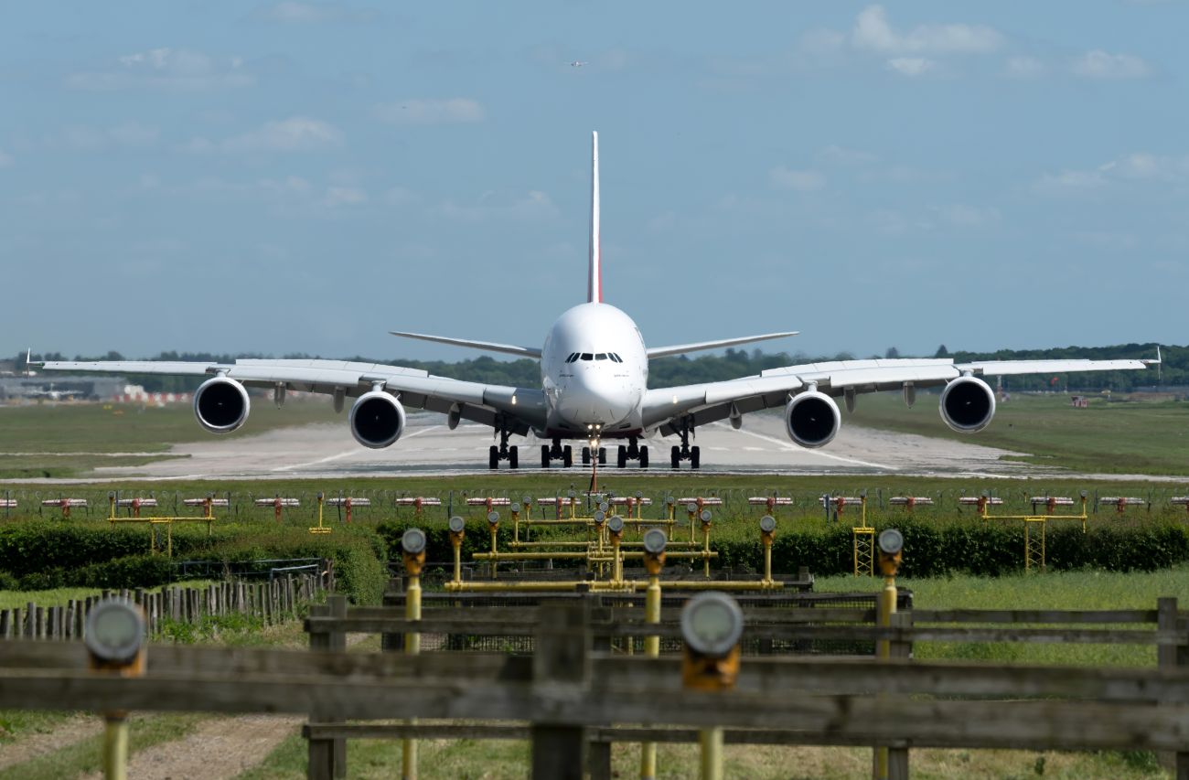 A file image of an Emirates Airbus A380-800 at London Gatwick Airport.