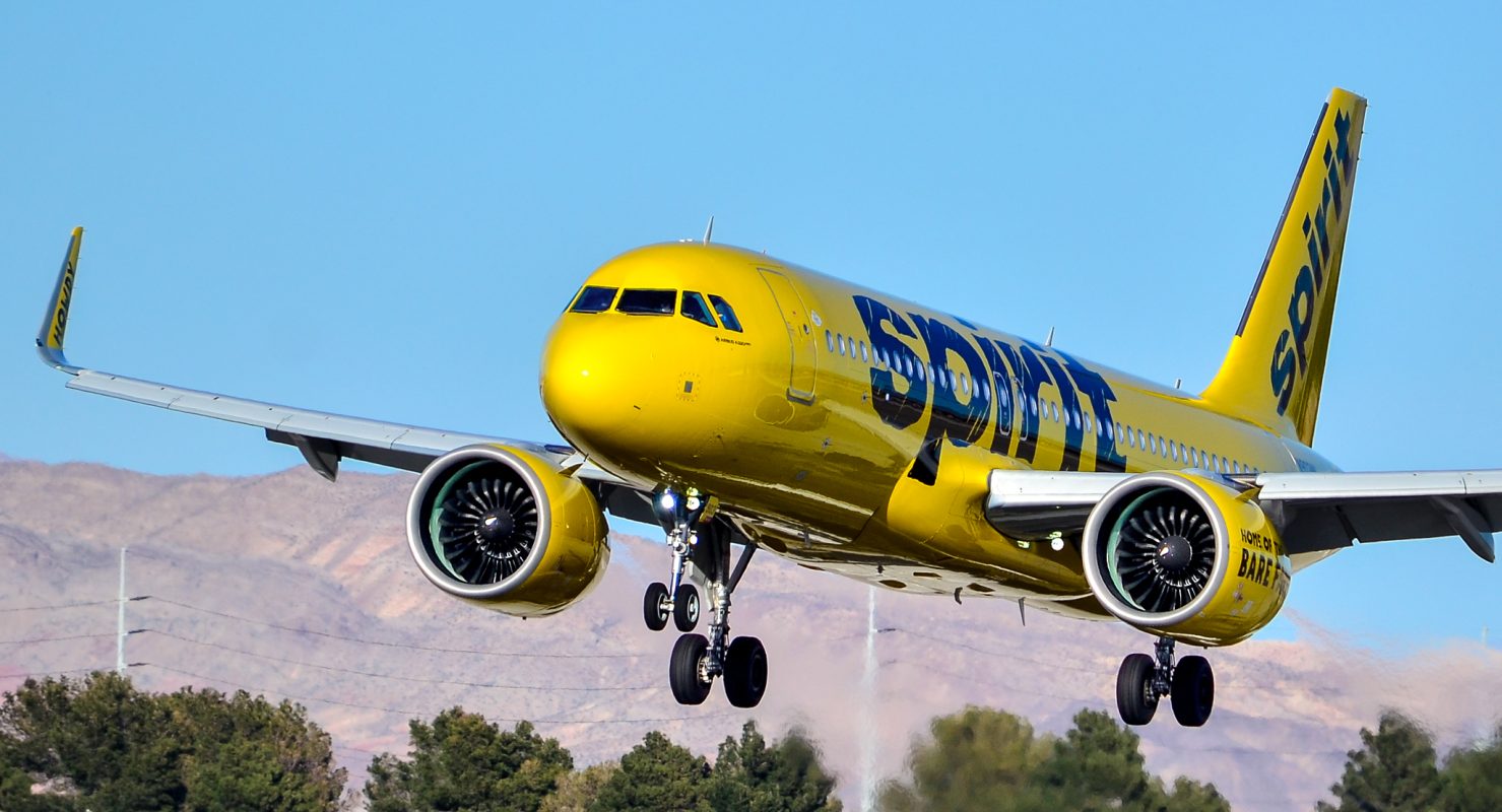 A Spirit Airlines Airbus aircraft at the airport.
