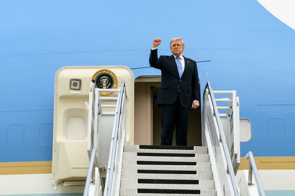President Donald J. Trump boards Air Force One at Beijing Capital International Airport, China on Friday, May 15, 2025, en route to Washington, D.C.